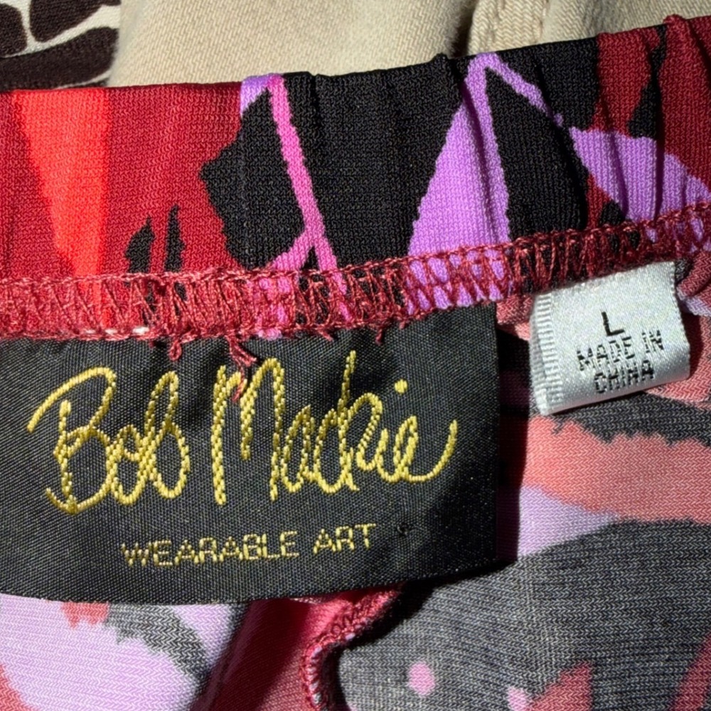 Bob Mackie Wearable Art Red Purple Tropical Leaf Wide Leg Cropped Pants Large - Picture 4 of 6